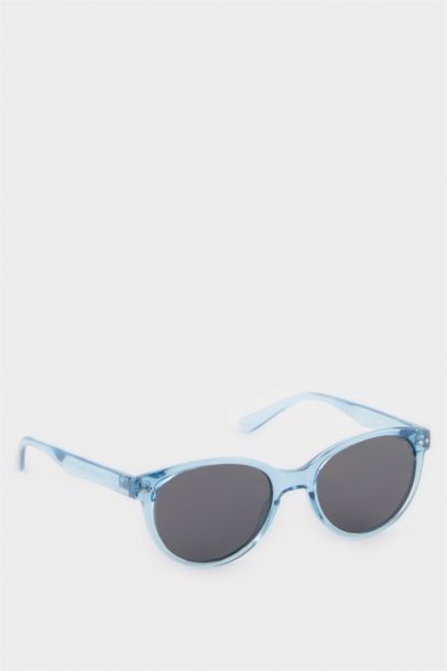 Yuvarlak Mavi Plastik Çerçeve Siyah Cam Polarize Güneş Gözlüğü Erkek Çocuk