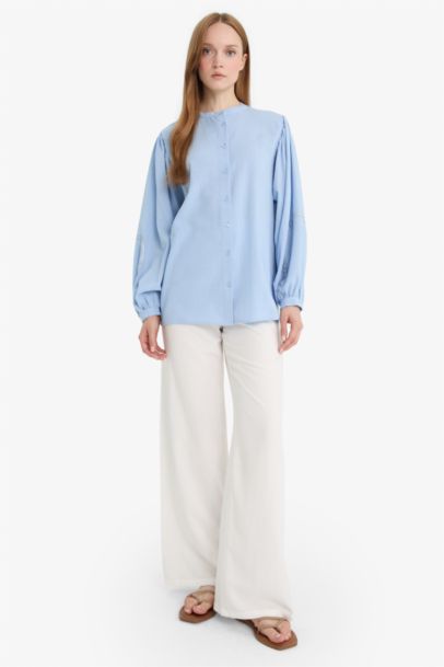 Tunique chemise longue à col officier manches longues Coupe décontractée