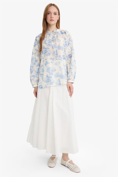 Relax Fit Voile Printed Long Sleeve Tunic