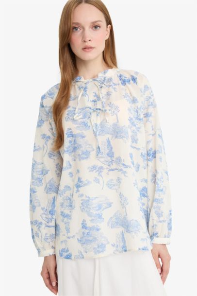 Relax Fit Voile Printed Long Sleeve Tunic
