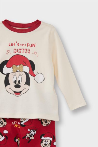Disney Mickey & Minnie Yılbaşı Temalı Pijama Takımı Uzun Kollu Üst Uzun Alt Kız Bebek