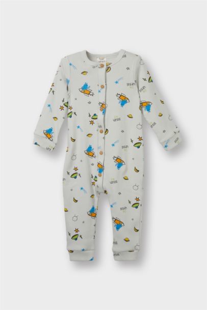 Desenli Fitilli Kaşkorse Uzun Kollu Tulum Erkek Bebek Yenidoğan