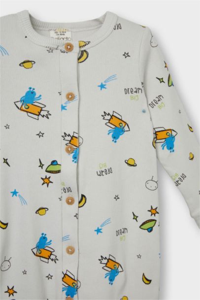 Desenli Fitilli Kaşkorse Uzun Kollu Tulum Erkek Bebek Yenidoğan