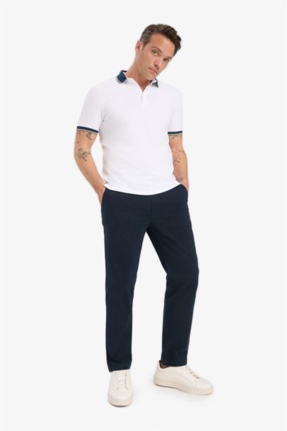 Slim Fit Dar Kesim Polo Yaka Basic Düz Kısa Kollu Tişört