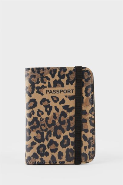 Kadın Leopar Desenli Suni Deri Pasaportluk ve Valiz İsimliği Set