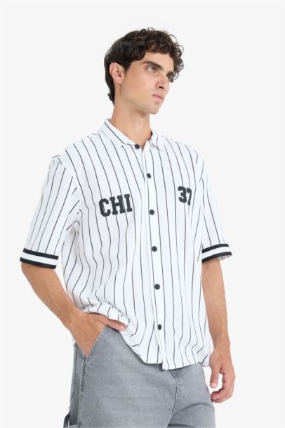 Relax Fıt Polo Yaka Baskılı Kısa Kollu Gömlek