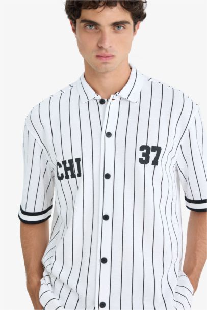 Relax Fıt Polo Yaka Baskılı Kısa Kollu Gömlek