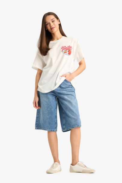 Oversize Fit Crew Neck Printed Short Sleeve T-Shirt