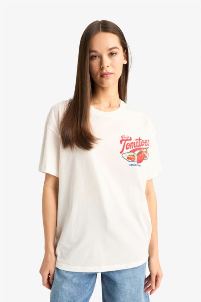 Oversize Fit Crew Neck Printed Short Sleeve T-Shirt