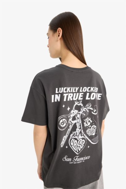 Oversized Loose Fit Crew Neck Printed Short Sleeve T-Shirt