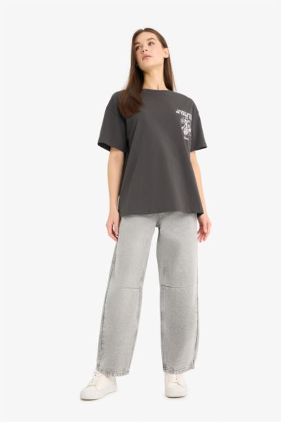 Oversized Loose Fit Crew Neck Printed Short Sleeve T-Shirt