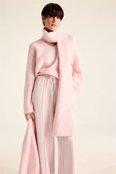 V-Neck Soft Textured Seamless Knit Pullover