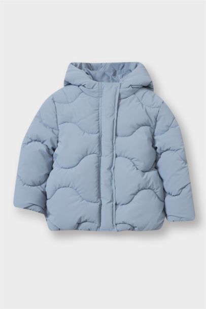 Kapüşonlu Fermuarlı Kapitoneli Şişme Mont Kız Bebek