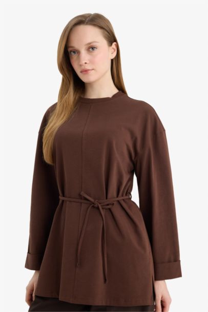 Loose Fit Crew Neck Long Sleeve Tunic