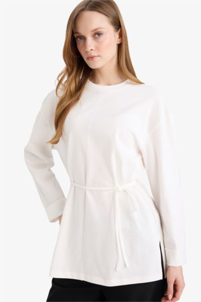 Loose Fit Crew Neck Long Sleeve Tunic