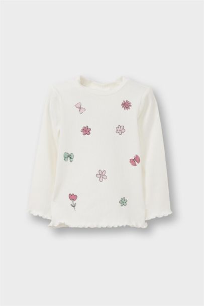 Bisiklet Yaka Desenli Uzun Kollu Tişört Kız Bebek