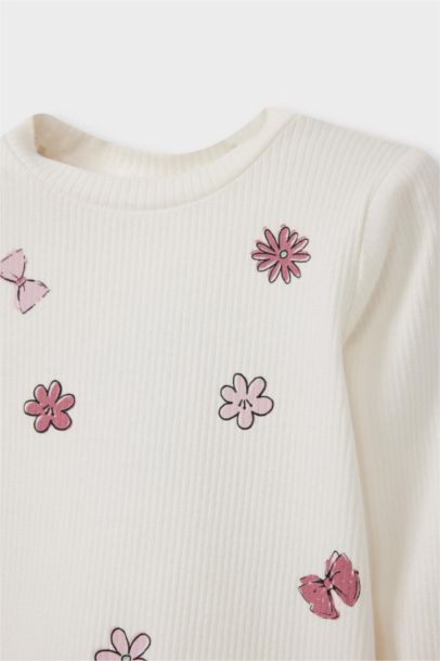 Bisiklet Yaka Desenli Uzun Kollu Tişört Kız Bebek