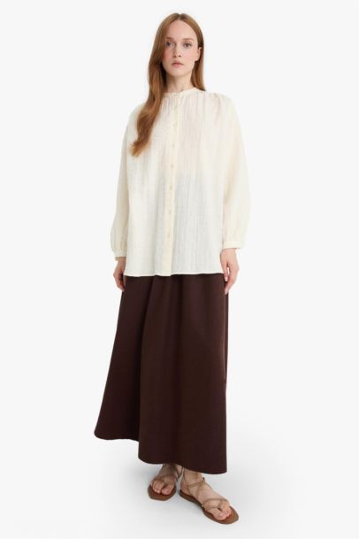 Pleat Linen Blended Maxi Skirt