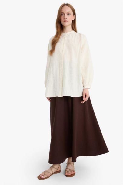 Pleat Linen Blended Maxi Skirt