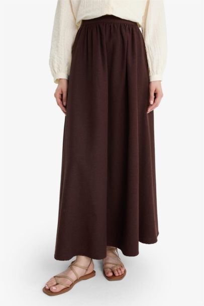 Pleat Linen Blended Maxi Skirt