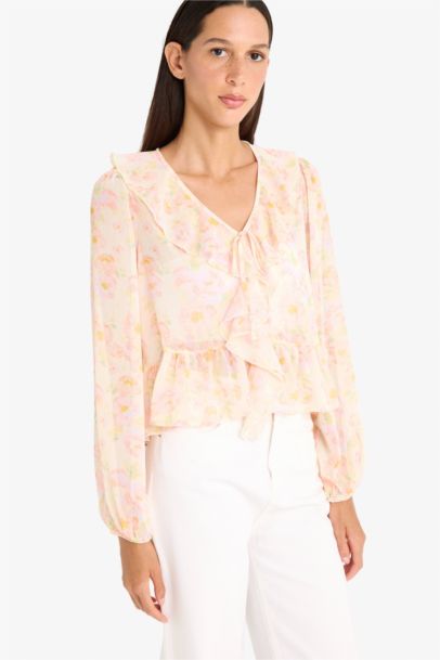 Regular Fit Floral Long Sleeve Blouse