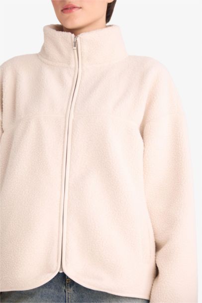 جاكيت ناعم بشكل جيد قصة مريحة بياقة عالية بساق بسحاب