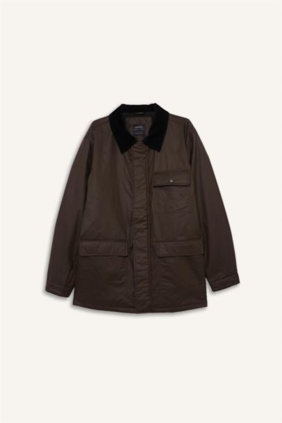 Relax Fit Rahat Kalıp Polo Yaka Kadife Yakalı İç Cep Detaylı Mevsimlik Mont