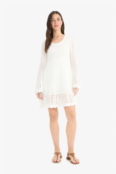 A Cut Openwork Long Sleeve Knitwear Dress