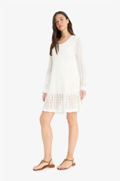 A Cut Openwork Long Sleeve Knitwear Dress