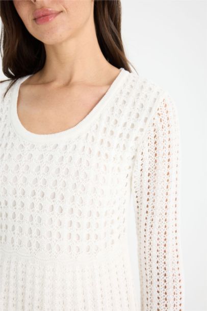 A Cut Openwork Long Sleeve Knitwear Dress
