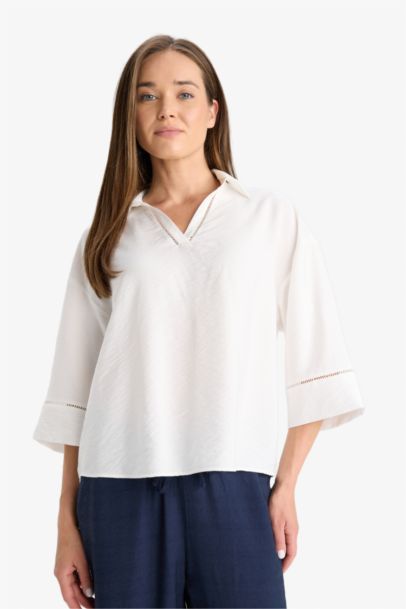 Relax Fit Shirt Collar Long Sleeve Blouse