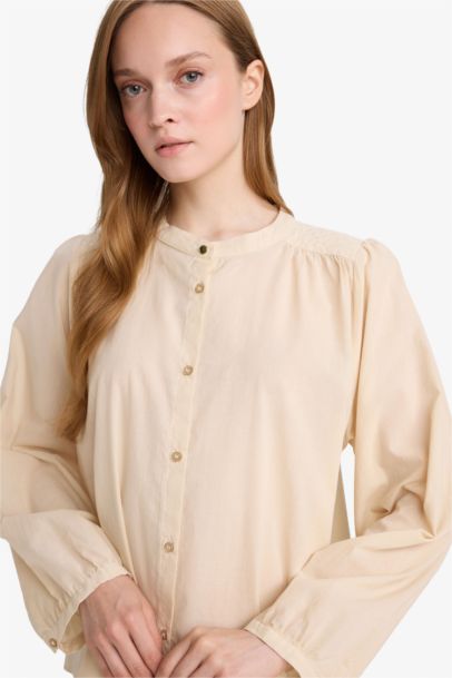 Relax Fit Round Collar Voile Long Sleeve Shirt