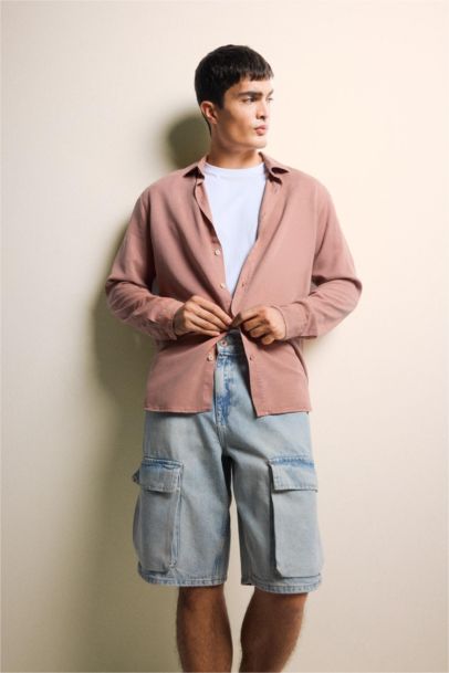 %100 Pamuk Baggy Fit Kargo Cepli Jean Bermuda Şort