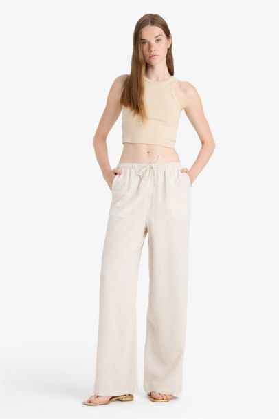 Wide Leg With Pockets Linen Blended Trousers