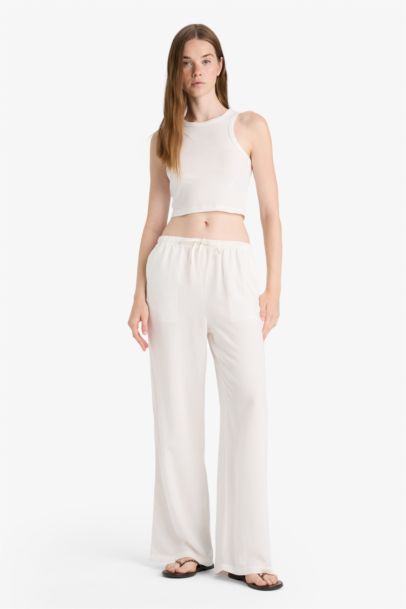 Wide Leg With Pockets Linen Blended Trousers