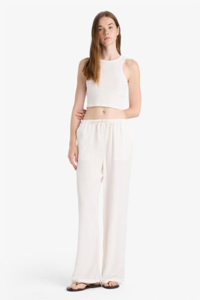 Wide Leg With Pockets Linen Blended Trousers