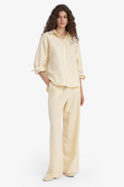 Wide Leg With Pockets Linen Blended Trousers
