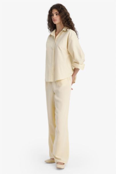 Wide Leg With Pockets Linen Blended Trousers