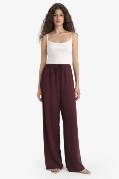 Wide Leg High Waist Standard Length Linen Blend Trousers