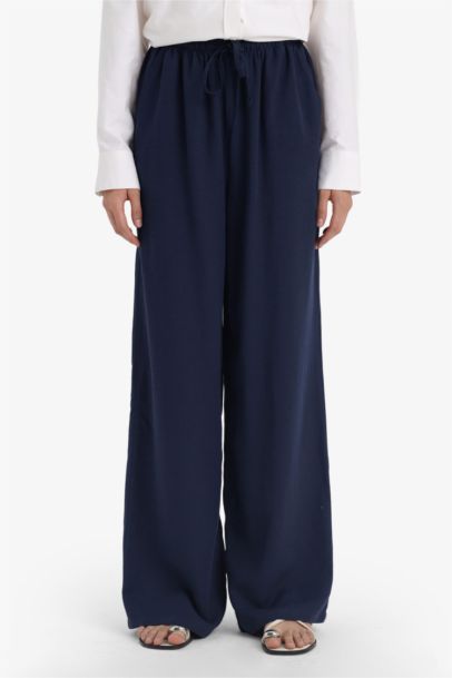 Wide Leg Pocketed High Waist Linen Blend Trousers