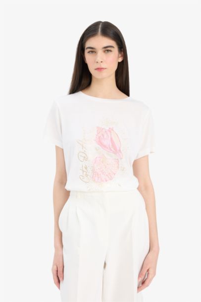 Regular Fit Crew Neck Sea Printed T-Shirt