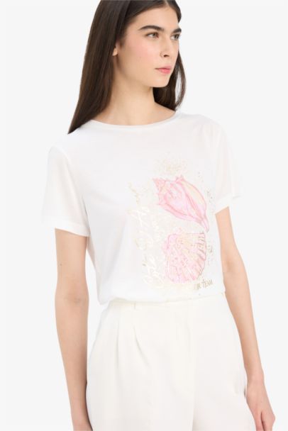 Regular Fit Crew Neck Sea Printed T-Shirt