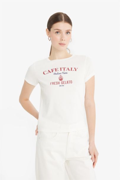 Regular Fit Crew Neck Printed Ribbed T-Shirt