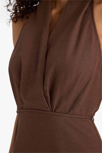 Flare Fit Linen Blend Halter Midi Dress