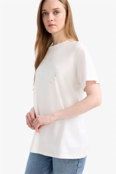 Regular Fit Crew Neck Floral Short Sleeve Tunic