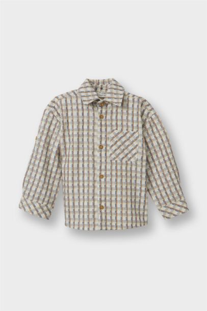 Kareli Gofre Dokulu Uzun Kollu Gömlek Erkek Bebek