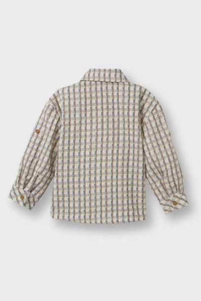 Kareli Gofre Dokulu Uzun Kollu Gömlek Erkek Bebek