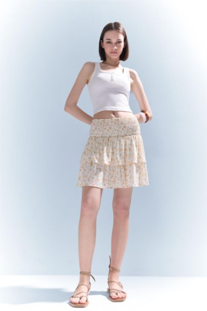 Юбка Coool А-силуэта с цветочным принтом, нормальной посадкой, из кринкля и вискозы, мини