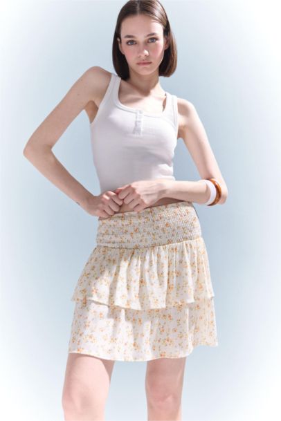 Юбка Coool А-силуэта с цветочным принтом, нормальной посадкой, из кринкля и вискозы, мини