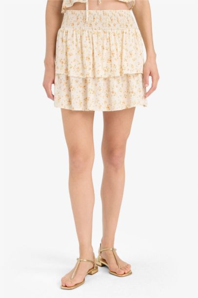 Юбка Coool А-силуэта с цветочным принтом, нормальной посадкой, из кринкля и вискозы, мини